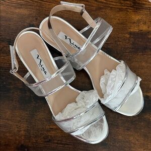 Nina Silver Mesh Strappy Sandals; 8.5